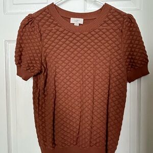 LOFT Brown Ribbed Fitted Short Sleeve T-Shirt